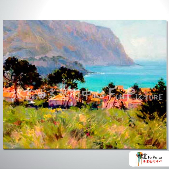 地中海風景A73 純手繪 油畫 橫幅 藍綠 冷色系 裝飾 畫飾 無框畫 民宿 餐廳 裝潢 室內設計