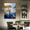 地中海風景A76 純手繪 油畫 直幅 藍綠 冷色系 裝飾 畫飾 無框畫 民宿 餐廳 裝潢 室內設計