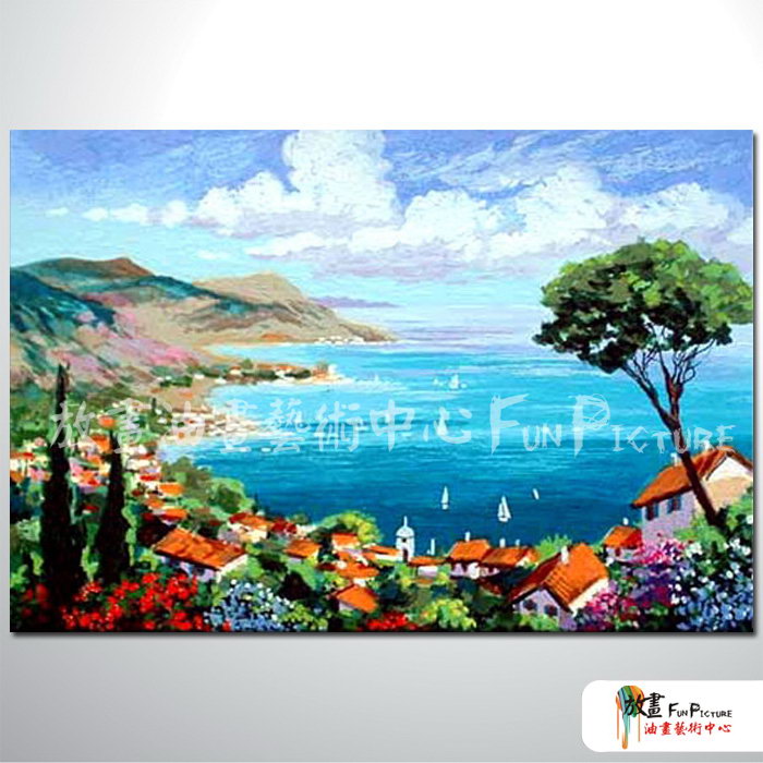 地中海風景A82 純手繪 油畫 橫幅 藍色 冷色系 精選 畫飾 無框畫 民宿 餐廳 裝潢 室內設計