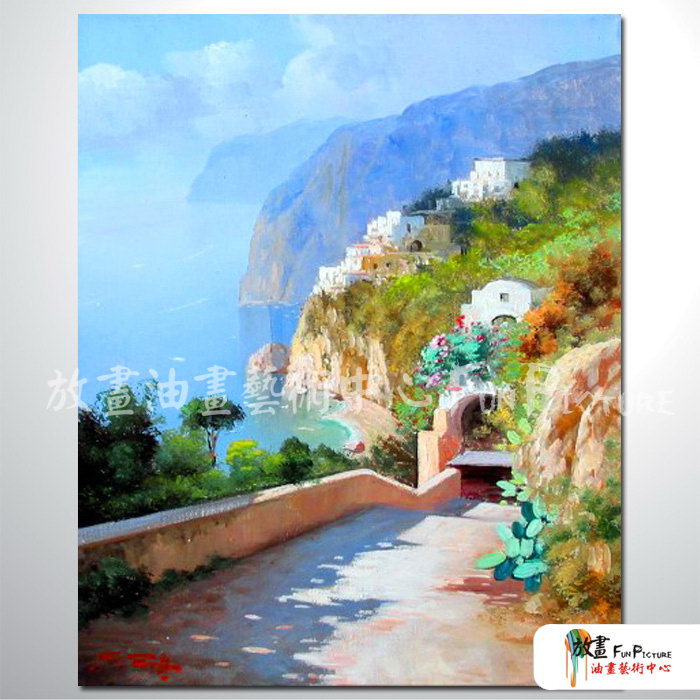 地中海風景A85 純手繪 油畫 直幅 多彩 暖色系 裝飾 畫飾 無框畫 民宿 餐廳 裝潢 室內設計