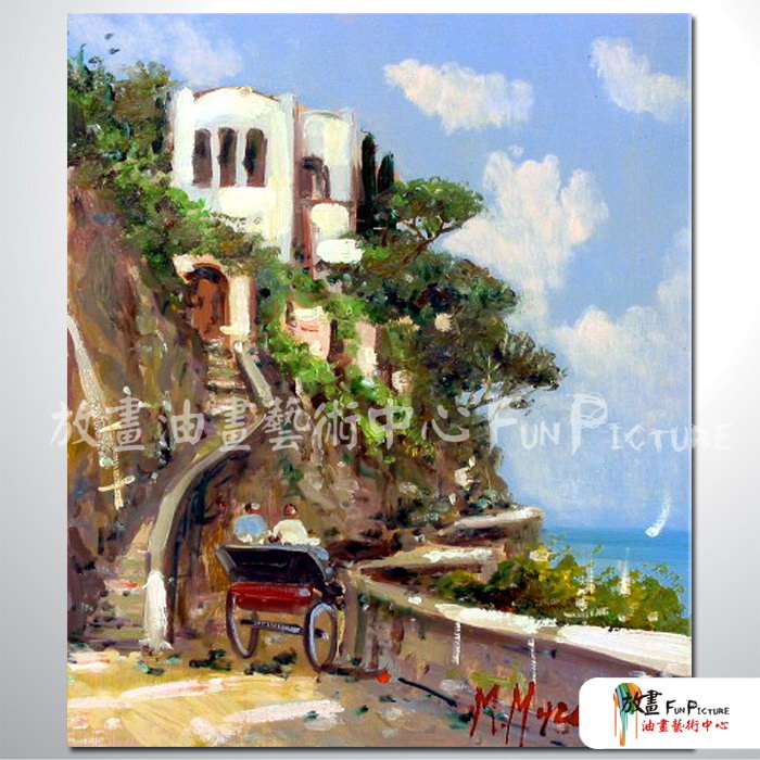 地中海風景A88 純手繪 油畫 直幅 多彩 暖色系 裝飾 畫飾 無框畫 民宿 餐廳 裝潢 室內設計