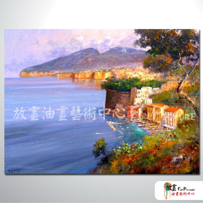 地中海風景A90 純手繪 油畫 橫幅 藍色 冷色系 裝飾 畫飾 無框畫 民宿 餐廳 裝潢 室內設計