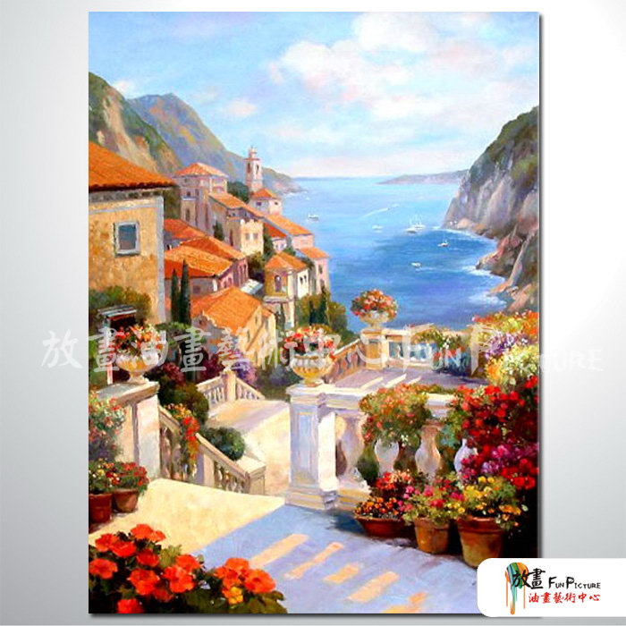 地中海風景A91 純手繪 油畫 直幅 多彩 暖色系 裝飾 畫飾 無框畫 民宿 餐廳 裝潢 室內設計