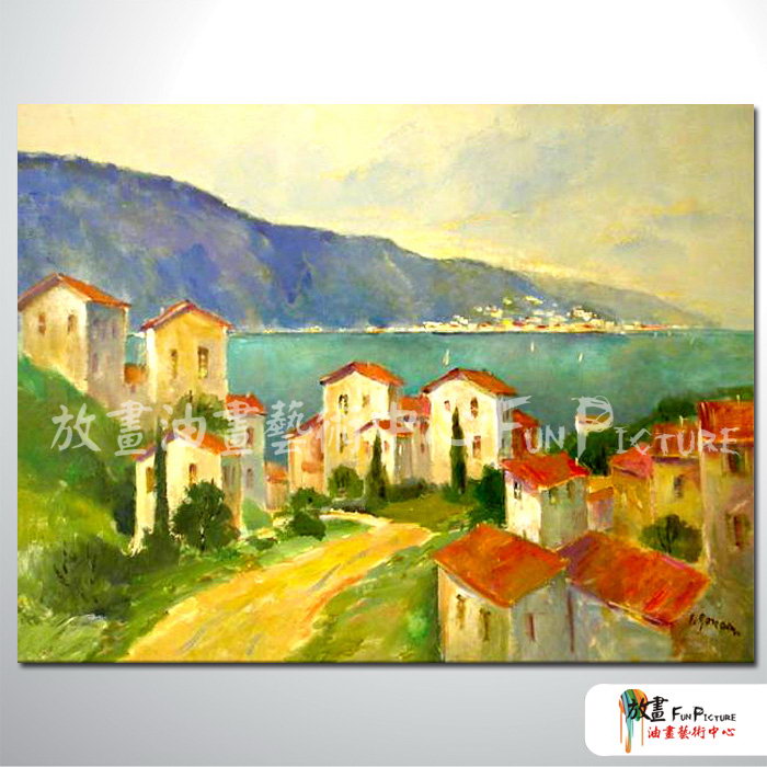 地中海風景A93 純手繪 油畫 橫幅 鵝黃 暖色系 裝飾 畫飾 無框畫 民宿 餐廳 裝潢 室內設計
