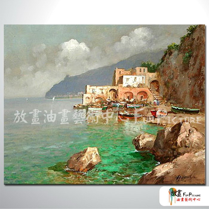 地中海風景A95 純手繪 油畫 橫幅 鵝黃 暖色系 裝飾 畫飾 無框畫 民宿 餐廳 裝潢 室內設計