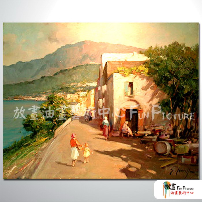 地中海風景A96 純手繪 油畫 橫幅 鵝黃 暖色系 裝飾 畫飾 無框畫 民宿 餐廳 裝潢 實拍影片