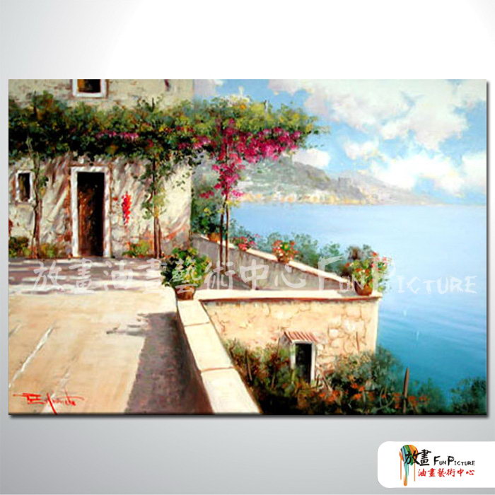 地中海風景A97 純手繪 油畫 橫幅 多彩 暖色系 裝飾 畫飾 無框畫 民宿 餐廳 裝潢 室內設計