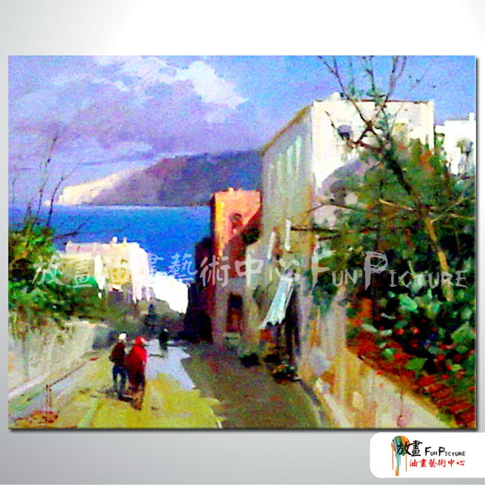 地中海風景A101 純手繪 油畫 橫幅 多彩 暖色系 裝飾 畫飾 無框畫 民宿 餐廳 裝潢 室內設計