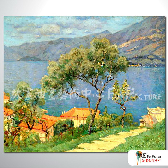 地中海風景A103 純手繪 油畫 橫幅 多彩 冷色系 裝飾 畫飾 無框畫 民宿 餐廳 裝潢 客廳掛畫