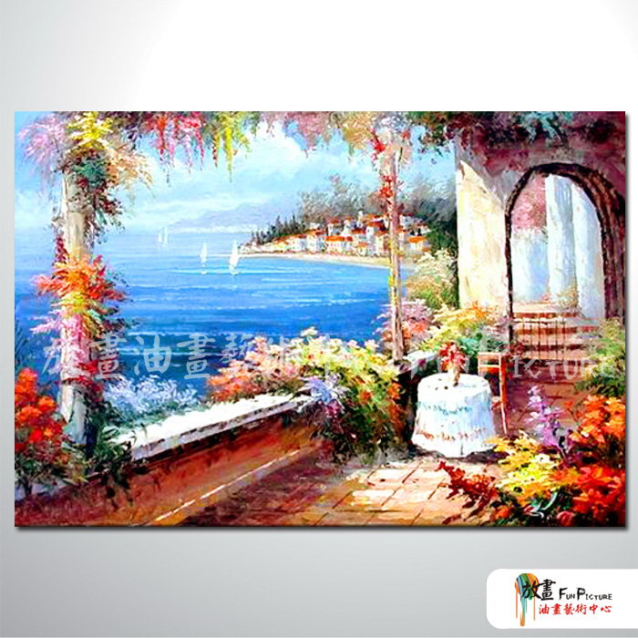 地中海風景A106 純手繪 油畫 橫幅 多彩 暖色系 裝飾 畫飾 無框畫 民宿 餐廳 裝潢 室內設計