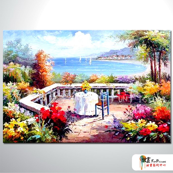 地中海風景A107 純手繪 油畫 橫幅 多彩 暖色系 裝飾 畫飾 無框畫 民宿 餐廳 裝潢 室內設計