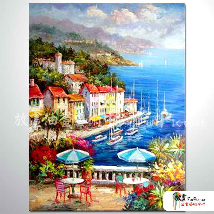 地中海風景A109 純手繪 油畫 直幅 多彩 暖色系 裝飾 畫飾 無框畫 民宿 餐廳 裝潢 室內設計