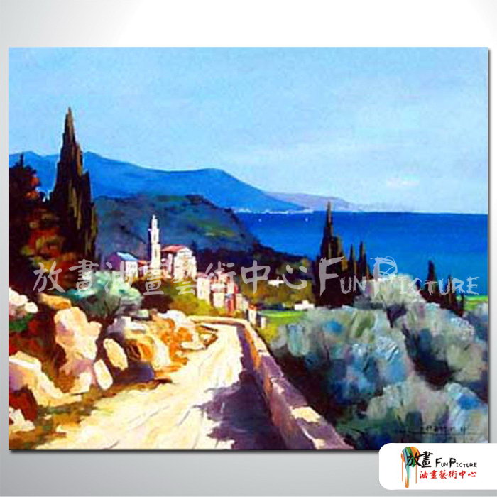 地中海風景A111 純手繪 油畫 橫幅 藍色 冷色系 裝飾 畫飾 無框畫 民宿 餐廳 裝潢 室內設計