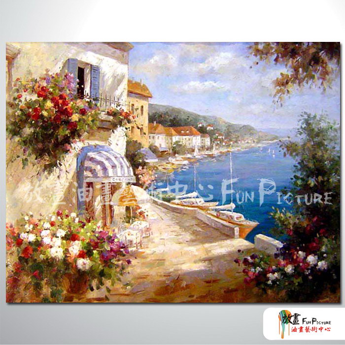 地中海風景A112 純手繪 油畫 橫幅 鵝黃 暖色系 裝飾 畫飾 無框畫 民宿 餐廳 裝潢 室內設計
