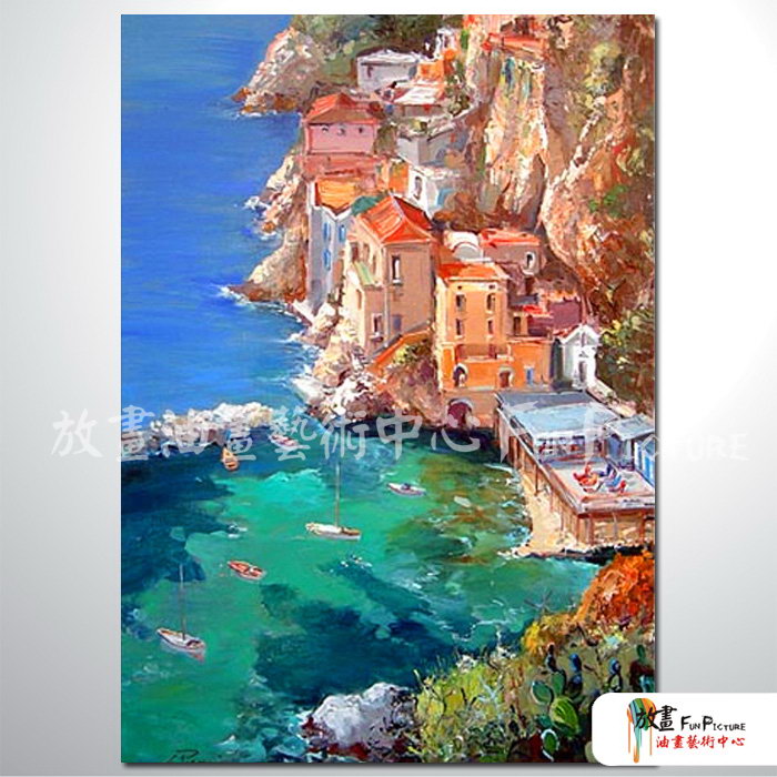 地中海風景A114 純手繪 油畫 直幅 多彩 暖色系 裝飾 畫飾 無框畫 民宿 餐廳 裝潢 客廳掛畫