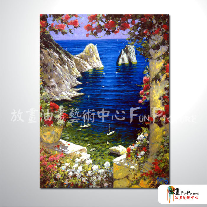 地中海風景A123 純手繪 油畫 直幅 多彩 冷色系 精選 畫飾 無框畫 民宿 餐廳 裝潢 室內設計