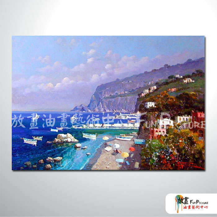 地中海風景A127 純手繪 油畫 橫幅 多彩 冷色系 精選 畫飾 無框畫 民宿 餐廳 裝潢 室內設計