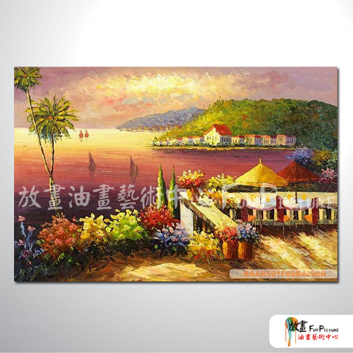 地中海風景A128 純手繪 油畫 橫幅 鵝黃 暖色系 裝飾 畫飾 無框畫 民宿 餐廳 裝潢 室內設計