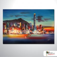 香港街景20 純手繪 油畫 橫幅 紅色 暖色系 時尚 都會 裝飾 無框 民宿 餐廳 裝潢 室內設計