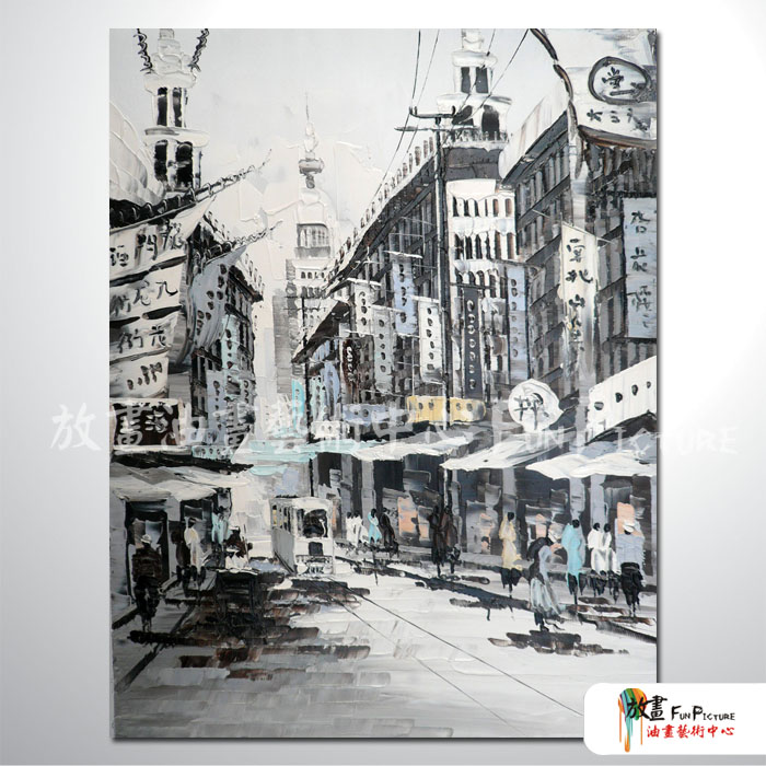 上海景04 純手繪 油畫 直幅 灰色 中性色系 時尚 都會 裝飾 無框畫 民宿 餐廳 裝潢 室內設計