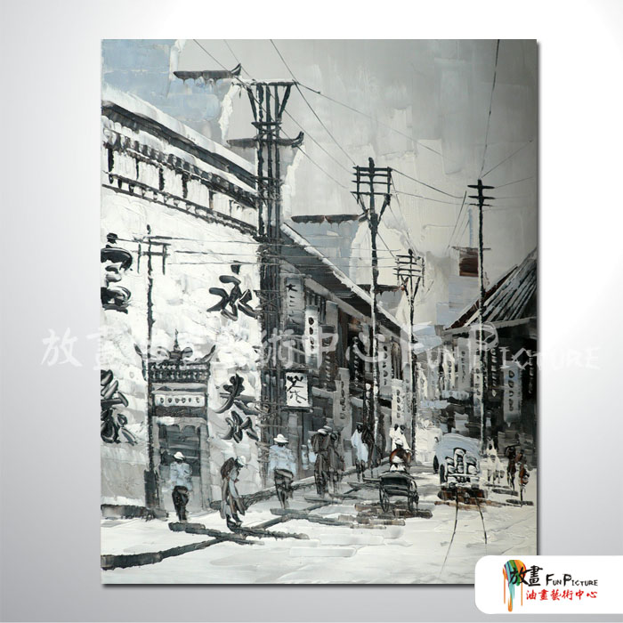 上海景06 純手繪 油畫 直幅 灰底 中性色系 時尚 都會 裝飾 無框畫 民宿 餐廳 裝潢 室內設計