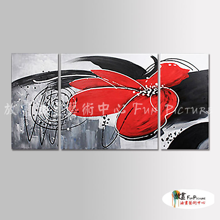 3拼抽象A019 純手繪 油畫 直幅*2/方形*1 黑灰紅 中性色系 幾何 精選 無框畫 餐廳 室內設計
