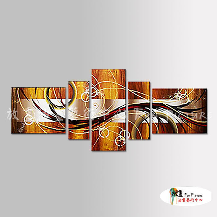 5拼抽象A074 純手繪 油畫 直幅*3/橫幅*2 黃橙 暖色系 線條 無框畫 造型 裝潢 室內設計