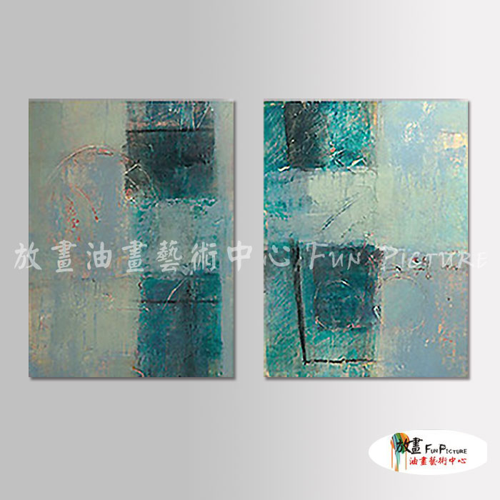 2拼抽象A089 純手繪 油畫 直幅*2 藍色 冷色系 裝飾 畫飾 無框畫 民宿 餐廳 裝潢 室內設計