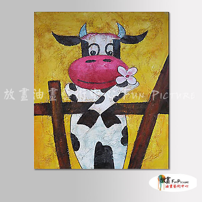 可愛乳牛A185 純手繪 油畫 油畫 直幅 黃底 暖色系 裝飾 畫飾 無框畫 民宿 餐廳 裝潢 實拍影片