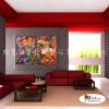 2拼抽象B060 純手繪 油畫 直幅*2 紅橙黃 暖色系 裝飾 畫飾 無框畫 民宿 餐廳 裝潢 室內設計