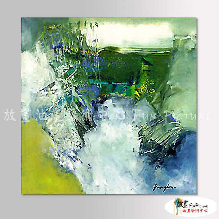 純抽象B145 純手繪 油畫 方形 綠底 冷色系 裝飾 畫飾 無框畫 民宿 餐廳 裝潢 實拍影片