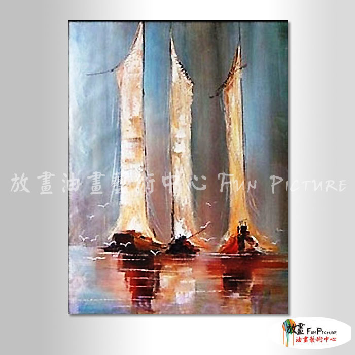 古帆船B194 純手繪 油畫 直幅 灰底 中性色系 畫飾 無框畫 民宿 餐廳 裝潢 室內設計