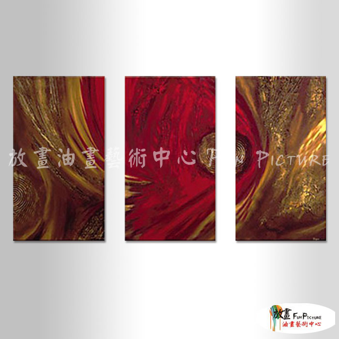3拼抽象B242 純手繪 油畫 直幅*3 金紅 暖色系 線條 精選 畫飾 無框畫 民宿 裝潢 室內設計