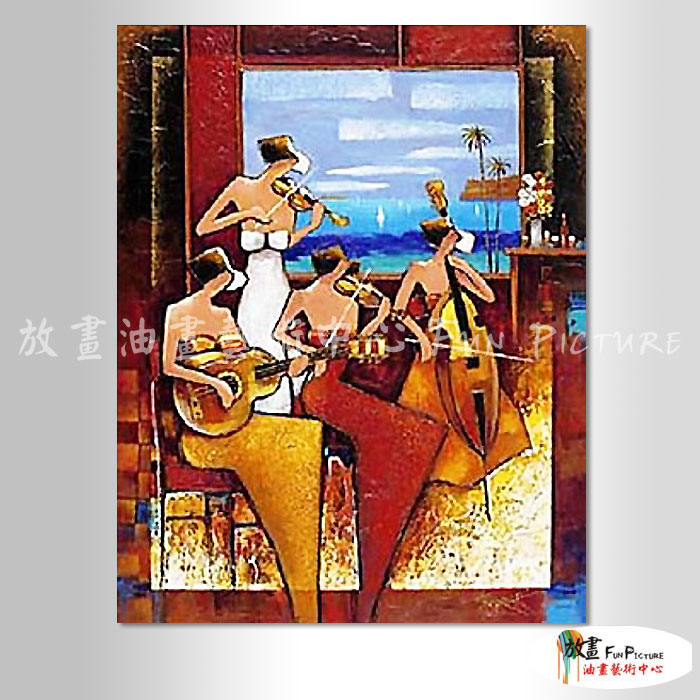 裝飾人物B281 純手繪 油畫 直幅 紅黃 暖色系 樂器 咖啡 無框畫 民宿 餐廳 裝潢 室內設計