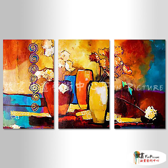 3拼抽象B286 純手繪 油畫 直幅*3 黃橙 暖色系 形象 畫飾 無框畫 民宿 餐廳 裝潢 實拍影片