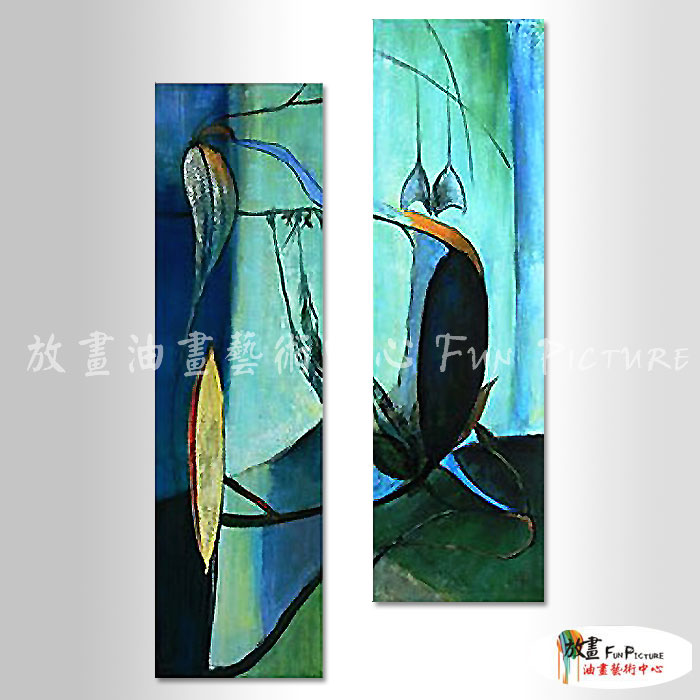 2拼抽象B333 純手繪 油畫 直幅*2 藍綠 冷色系 裝飾 畫飾 無框畫 民宿 餐廳 室內設計