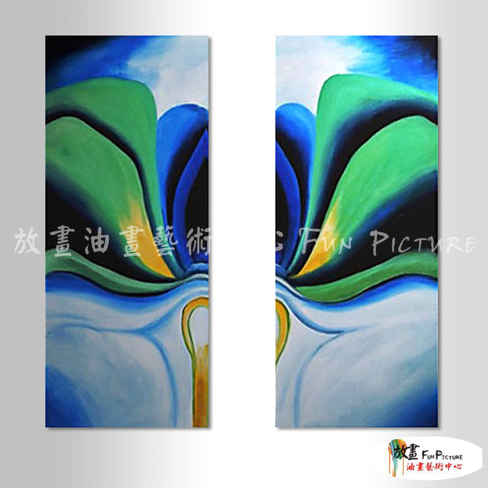 2拼抽象B345 純手繪 油畫 直幅*2 藍綠 冷色系 裝飾 畫飾 無框畫 民宿 餐廳 室內設計