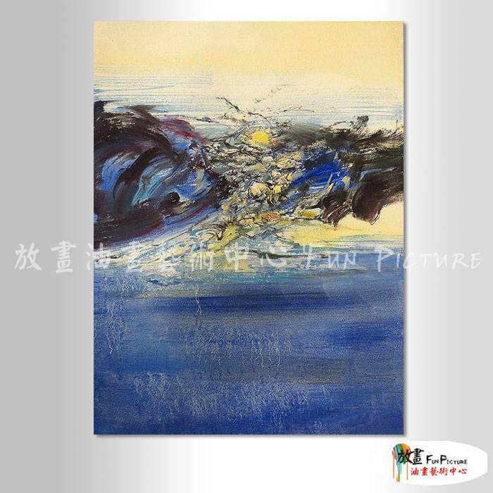 名家抽象22 純手繪 油畫 直幅 藍黃 中性色系 無框畫 名畫 線條 現代抽象 近代名家 大師作品