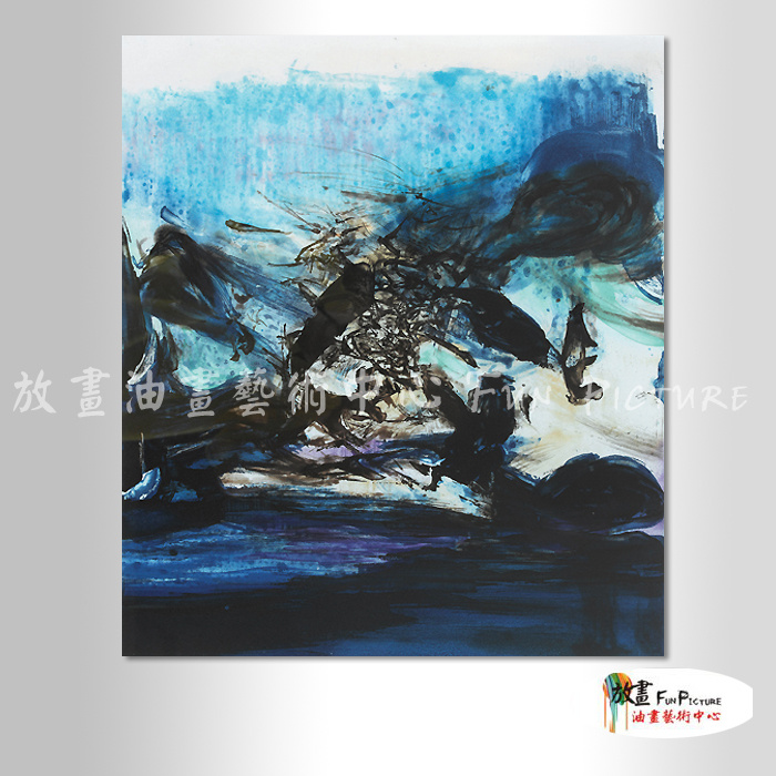 名家抽象45 純手繪 油畫 直幅 藍黑 中性色系 無框畫 名畫 線條 現代抽象 近代名家 大師作品