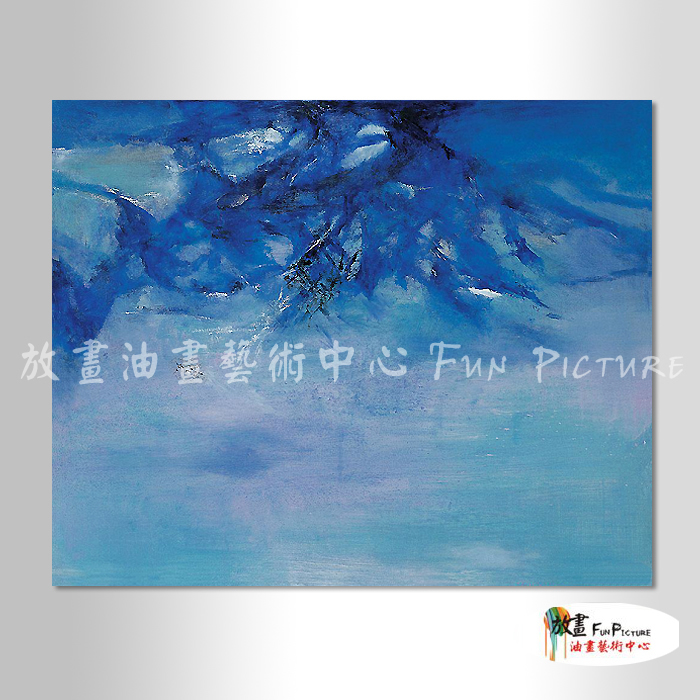 名家抽象46 純手繪 油畫 橫幅 藍色 冷色系 無框畫 名畫 線條 現代抽象 近代名家 大師作品