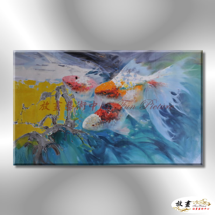 九如魚038 純手繪 油畫 橫幅 多彩 暖色系 招財 求運 開運畫 事事如意 客廳掛畫 藝品 年年有餘