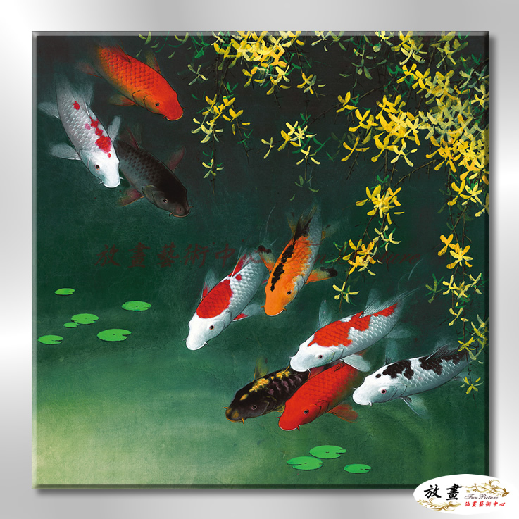 九如魚112 純手繪 油畫 方形 多彩 暖色系 寫實 招財 求運 開運畫 客廳掛畫 事事如意 實拍影片
