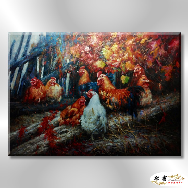 金雞報喜16 純手繪 油畫 橫幅 多彩 暖色系 生肖 求運 開運畫 聞雞起舞 客廳掛畫 藝品 一鳴驚人