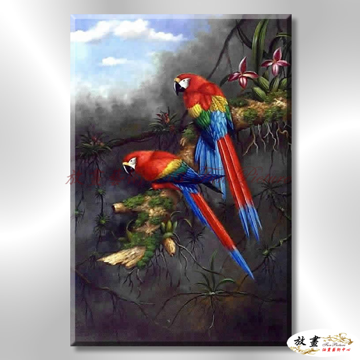 鸚鵡15 純手繪 油畫 直幅 多彩 暖色系 高寫實 掛畫 藝品 五彩繽紛 鳥語花香 裝潢 室內設計