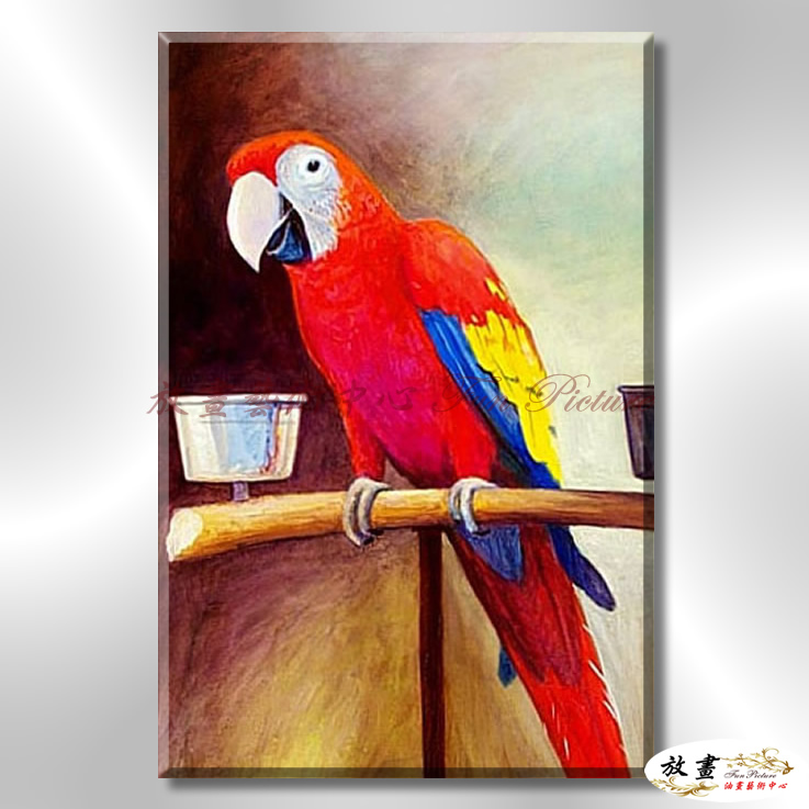 鸚鵡19 純手繪 油畫 直幅 紅褐 暖色系 高寫實 掛畫 藝品 五彩繽紛 鳥語花香 裝潢 室內設計