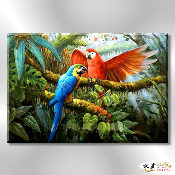 鸚鵡21 純手繪 油畫 橫幅 多彩 暖色系 高寫實 掛畫 藝品 五彩繽紛 鳥語花香 裝潢 室內設計