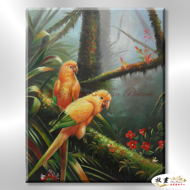 鸚鵡34 純手繪 油畫 直幅 橙灰 中性色系 高寫實 掛畫 藝品 五彩繽紛 鳥語花香 裝潢 室內設計
