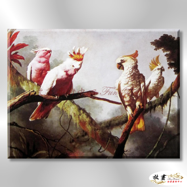 鸚鵡36 純手繪 油畫 橫幅 橙灰 中性色系 高寫實 掛畫 藝品 五彩繽紛 鳥語花香 裝潢 室內設計