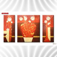 3拼花卉 純手繪 油畫 大幅 三拼造型 暖色系 餐廳 客廳掛畫 室內布置 現貨 隔日到貨 
