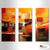 3拼抽象B353 純手繪 油畫 直幅*3 黃橙 暖色系 幾何 裝飾 畫飾 無框畫 民宿 餐廳 室內設計